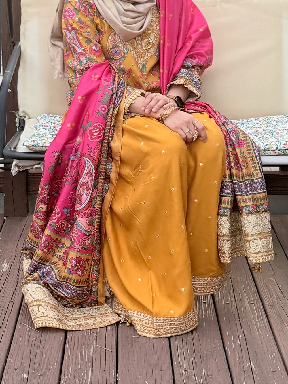 Mustard Floral Wide-Leg Pants & Matching Tunic Set